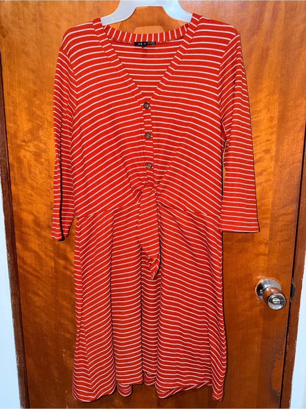 As U Wish Red and White Striped Women's Cardigan Sweater